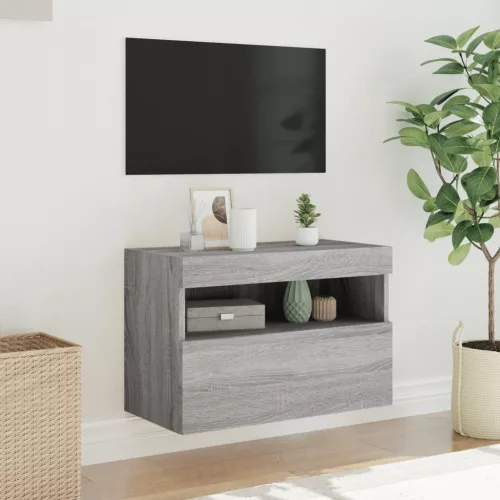 Szürke sonoma színű fali TV-szekrény LED-ekkel 60x30x40 cm