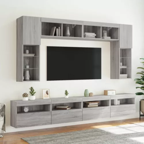 Szürke sonoma színű fali TV-szekrény LED-ekkel 60x30x40 cm