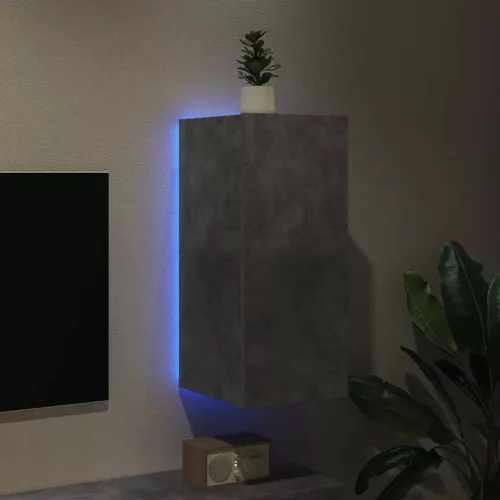 Betonszürke falra szerelhető TV-szekrény LED-del 30,5x35x70 cm