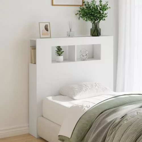 Fehér szerelt fa LED-es fejtámla 100x18,5x103,5 cm