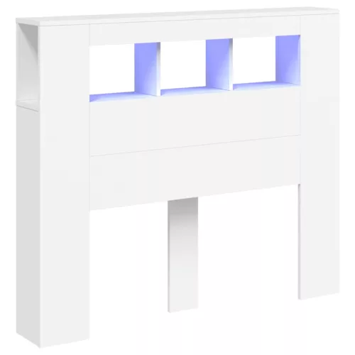 Fehér szerelt fa LED-es fejtámla 120x18,5x103,5 cm