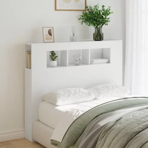 Fehér szerelt fa LED-es fejtámla 120x18,5x103,5 cm