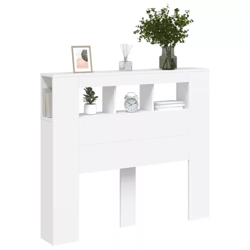 Fehér szerelt fa LED-es fejtámla 120x18,5x103,5 cm