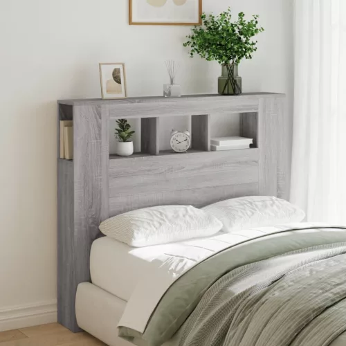 Szürke sonoma szerelt fa LED-es fejtámla 120 x 18,5 x 103,5 cm