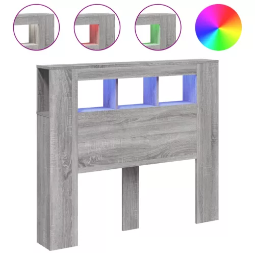 Szürke sonoma szerelt fa LED-es fejtámla 120 x 18,5 x 103,5 cm