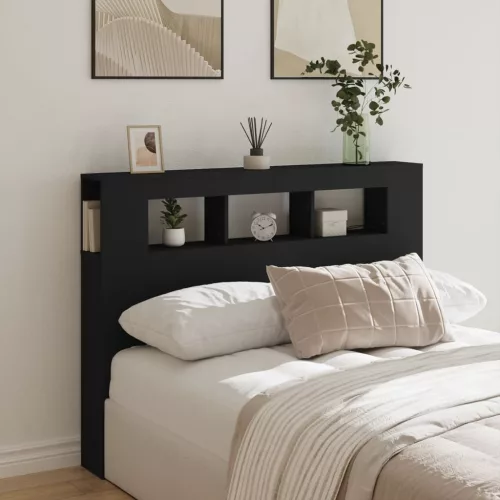 Fekete szerelt fa LED-es fejtámla 140x18,5x103,5 cm
