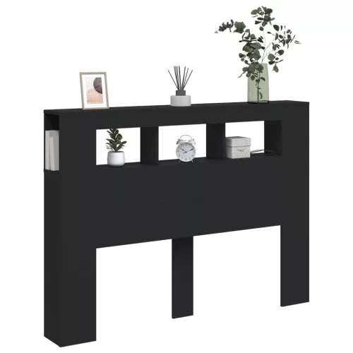 Fekete szerelt fa LED-es fejtámla 140x18,5x103,5 cm