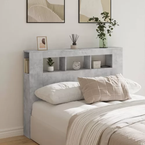 Betonszürke szerelt fa LED-es fejtámla 140x18,5x103,5 cm