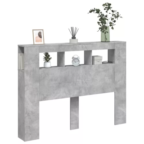 Betonszürke szerelt fa LED-es fejtámla 140x18,5x103,5 cm