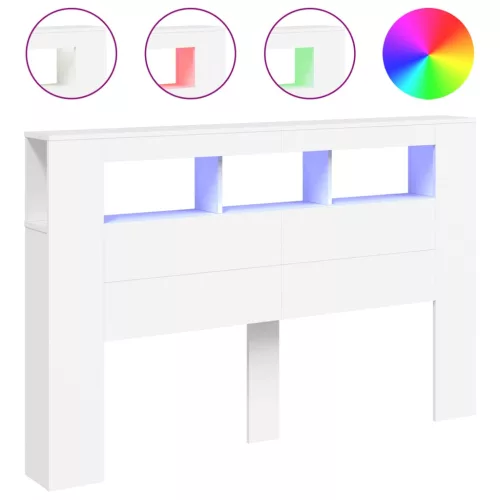 Fehér szerelt fa LED-es fejtámla 160x18,5x103,5 cm