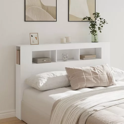 Fehér szerelt fa LED-es fejtámla 160x18,5x103,5 cm