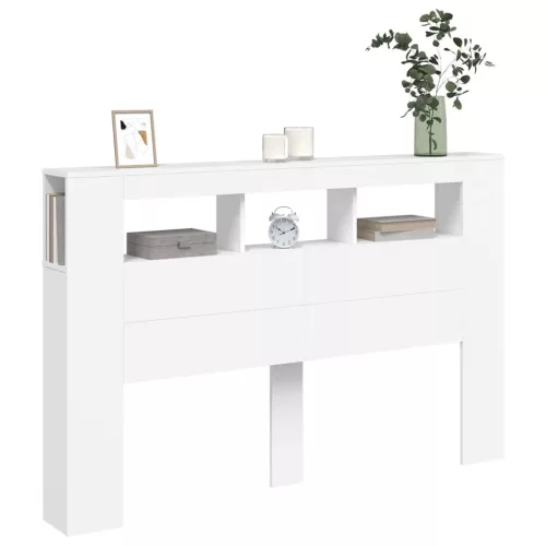 Fehér szerelt fa LED-es fejtámla 160x18,5x103,5 cm