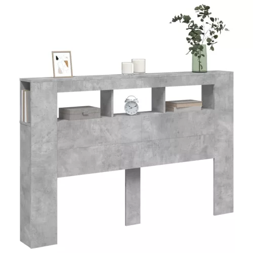 Betonszürke szerelt fa LED-es fejtámla 160x18,5x103,5 cm