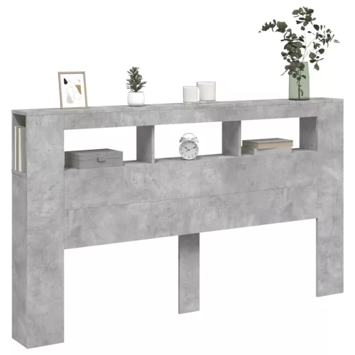 Betonszürke szerelt fa LED-es fejtámla 180x18,5x103,5 cm