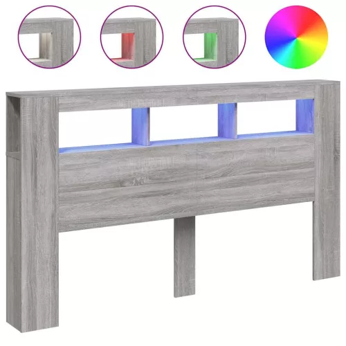 Szürke sonoma szerelt fa LED-es fejtámla 180x18,5x103,5 cm