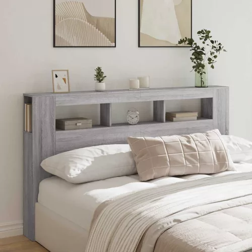 Szürke sonoma szerelt fa LED-es fejtámla 180x18,5x103,5 cm