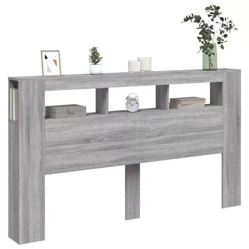 Szürke sonoma szerelt fa LED-es fejtámla 180x18,5x103,5 cm