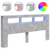 Betonszürke szerelt fa LED-es fejtámla 200 x 18,5 x 103,5 cm
