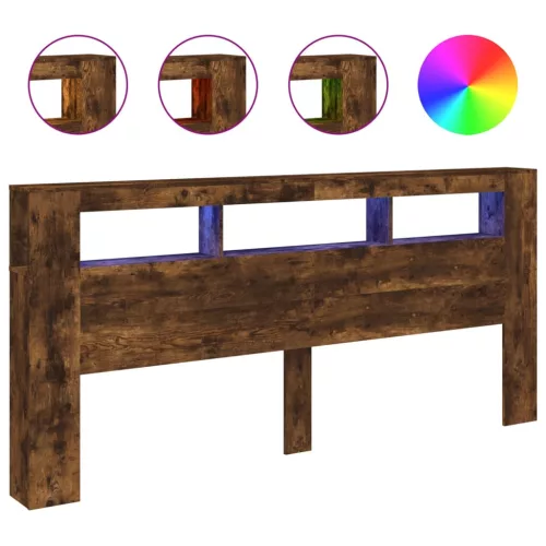 Sonoma tölgy színű szerelt fa LED-es fejtámla 220x18,5x103,5 cm