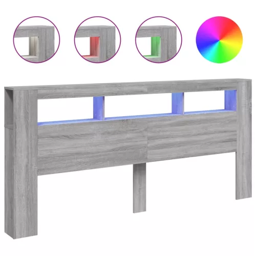 Szürke sonoma szerelt fa LED-es fejtámla 220 x 18,5 x 103,5 cm