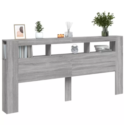 Szürke sonoma szerelt fa LED-es fejtámla 220 x 18,5 x 103,5 cm