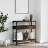 Barna tölgyszínű szerelt fa tálalóasztal polccal 75x29x75 cm