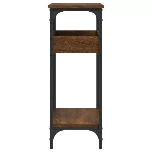 Barna tölgyszínű szerelt fa tálalóasztal polccal 75x29x75 cm