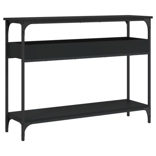 Fekete szerelt fa tálalóasztal polccal 100x29x75 cm