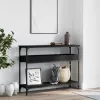 Fekete szerelt fa tálalóasztal polccal 100x29x75 cm