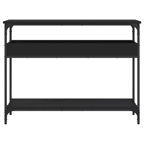 Fekete szerelt fa tálalóasztal polccal 100x29x75 cm