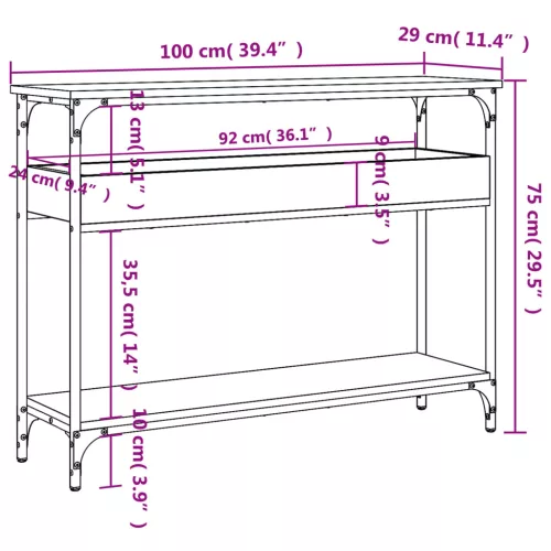 Fekete szerelt fa tálalóasztal polccal 100x29x75 cm