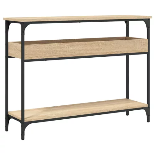 Sonoma tölgyfa konzolasztal polccal 100 x 29 x 75 cm rétegelt fából