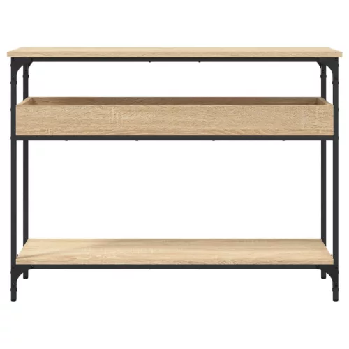 Sonoma tölgyfa konzolasztal polccal 100 x 29 x 75 cm rétegelt fából