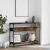Füstös tölgy színű szerelt fa tálalóasztal polccal 100x29x75 cm