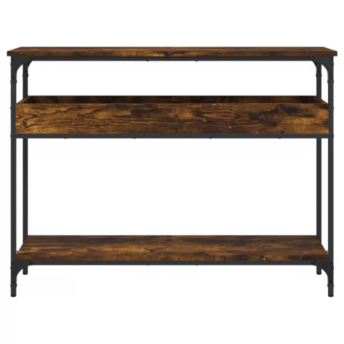 Füstös tölgy színű szerelt fa tálalóasztal polccal 100x29x75 cm