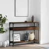 Barna tölgyszínű szerelt fa tálalóasztal polccal 100x29x75 cm