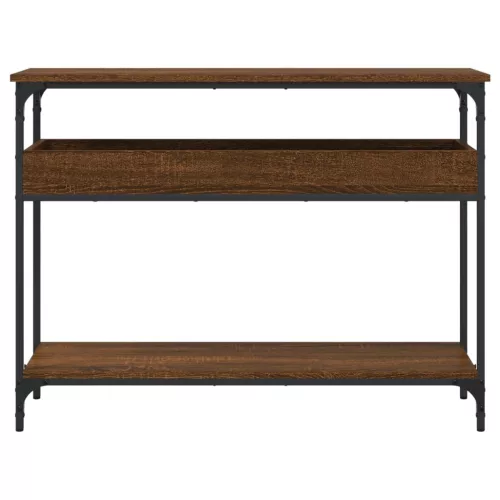 Barna tölgyszínű szerelt fa tálalóasztal polccal 100x29x75 cm