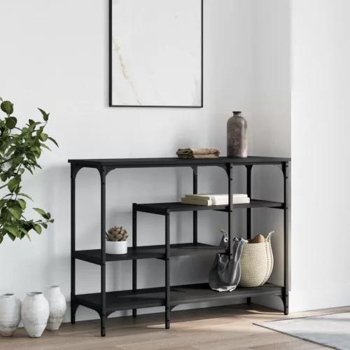 Fekete tálalóasztal polcokkal 100 x 35 x 75 cm
