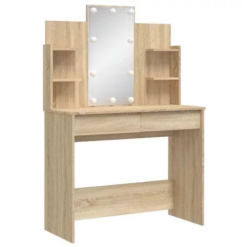 Sonoma tölgy színű fésülködőasztal LED-lámpákkal 96x40x142 cm