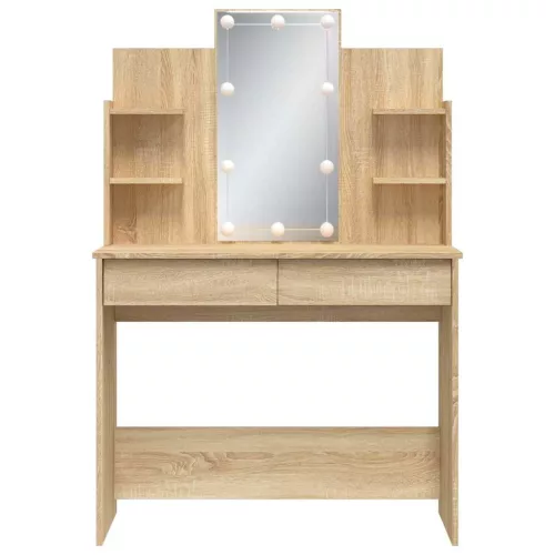 Sonoma tölgy színű fésülködőasztal LED-lámpákkal 96x40x142 cm