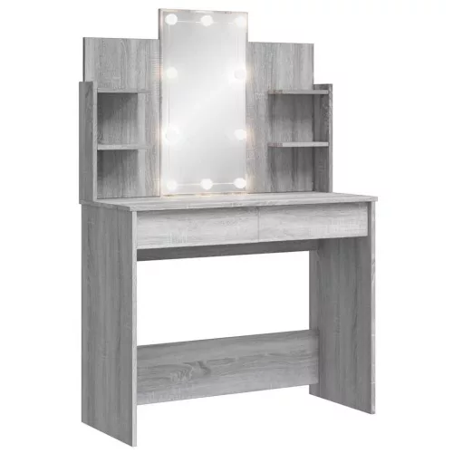Szürke sonoma színű fésülködőasztal LED-del 96x40x142 cm