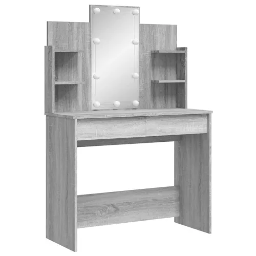 Szürke sonoma színű fésülködőasztal LED-del 96x40x142 cm