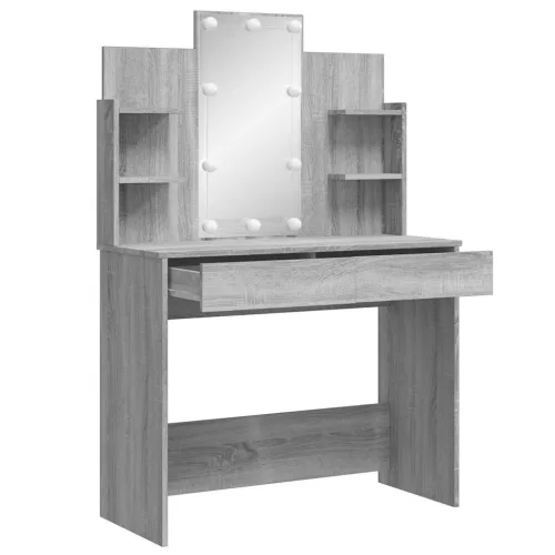 Szürke sonoma színű fésülködőasztal LED-del 96x40x142 cm