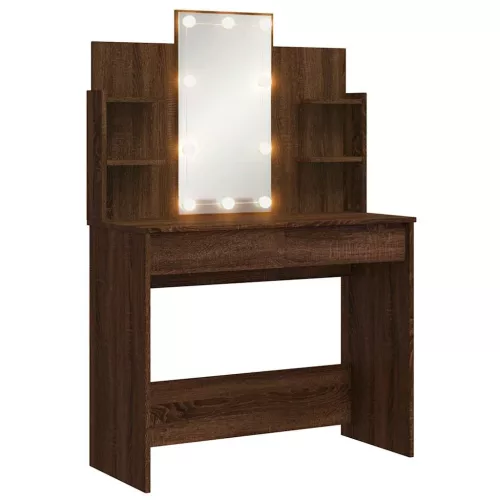 Barna tölgy fésülködőasztal LED-del 96x40x142 cm