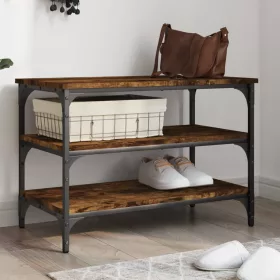   Füstös tölgy színű szerelt fa cipőtároló pad 70 x 38,5 x 49 cm