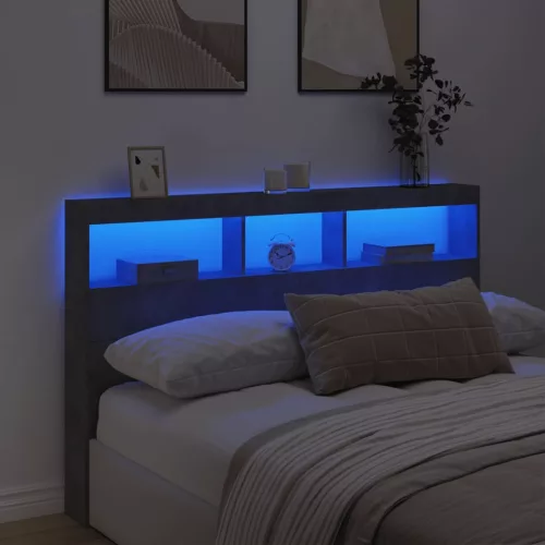 Betonszürke áthidalószekrény LED-világítással 160 x 17 x 102 cm