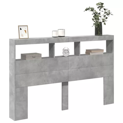 Betonszürke áthidalószekrény LED-világítással 160 x 17 x 102 cm