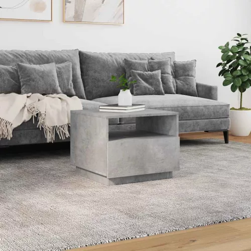 Betonszürke dohányzóasztal LED-lámpákkal 50x49x40 cm