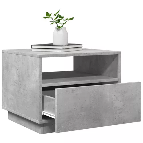 Betonszürke dohányzóasztal LED-lámpákkal 50x49x40 cm