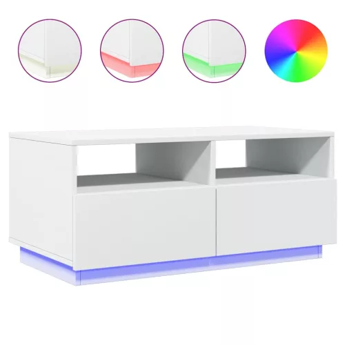Fehér dohányzóasztal LED-lámpákkal 90x49x40 cm